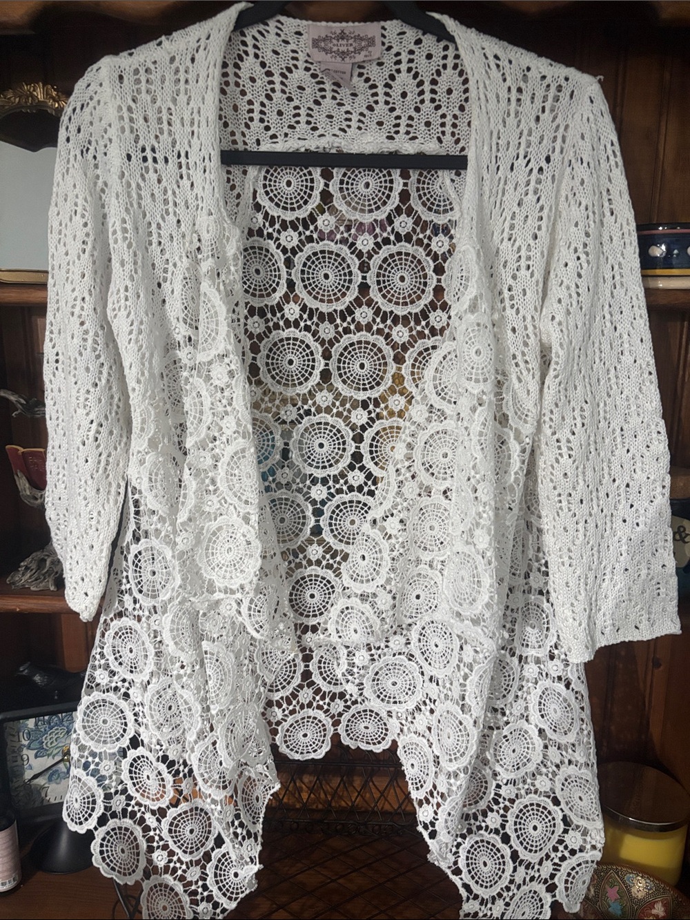 Open-Front White Crochet Knit Sweater Cardigan